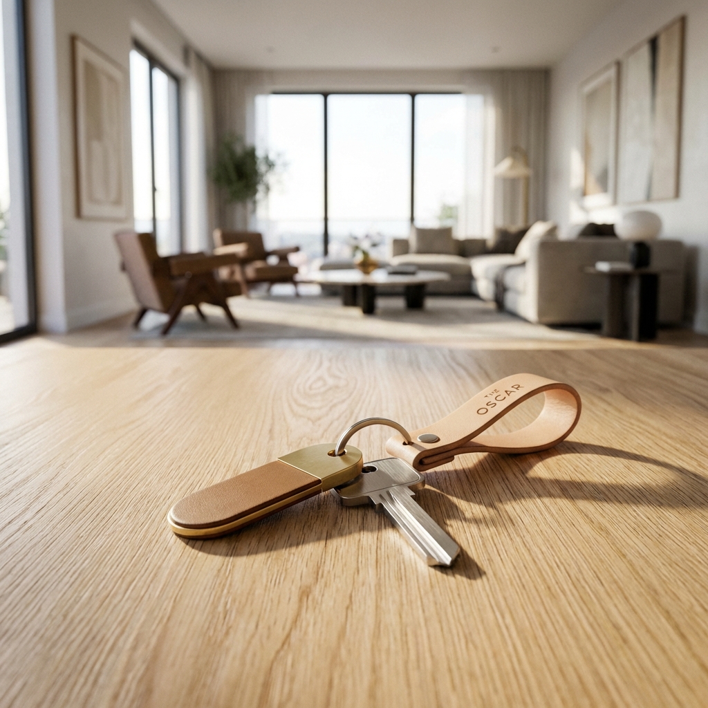 Wohnungsschlüssel, die auf einem Tisch in einem Wohnzimmer liegen